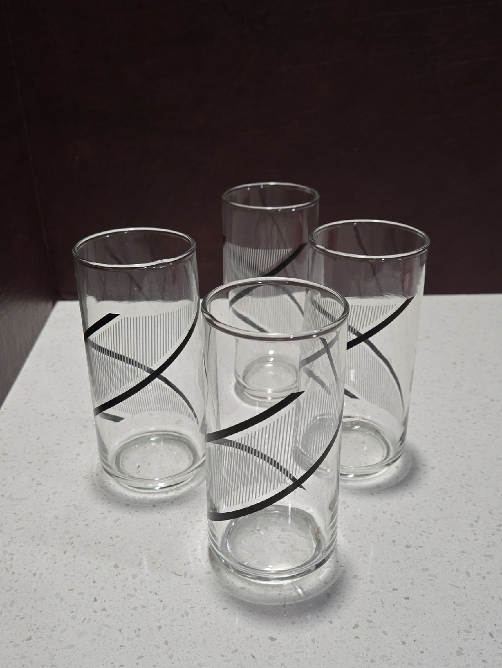 Vintage MCM George Briard Clear Glass Tumbler Set with Black Spiral Accent